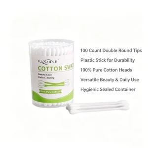 Q Tips Multi-Purpose 100pcs Double Round Head Cotton Swabs PP Stick Cotton Buds with Round Box