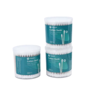 Qtips High Quality Double Round Tip Cotton Swab 200pcs Wooden Stick Cotton Bud with pp Box