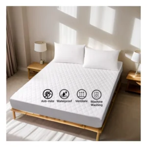 Quilted Plain Grade Queen Cotton Waterproof Disposable Folding Mat Mattress Protector Elastic Bands Anti-Bacteria Anti-Dust Mite