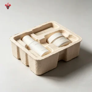 Recycled Waste Paper Moulded Pulp Tray Dry Press Molded Fiber Cushioning Insert Tray for Cosmetic Glass Bottle Shipping