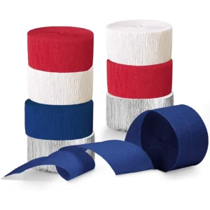 Red Blue White Silver Roll Crepe Paper Streamers for Independence Day Party Decorations