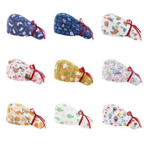 Reusable Breathable Soft Printed Cotton Doctor Cap Adjustable Back Strap Twill Fabric Needle Detection for Hospital Use Unisex