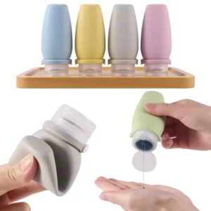 Reusable Soft Silicone Squeezable Cosmetic Travel Size Toiletry Empty Plastic Squeeze Shampoo & Conditioner Bottle Containers 60ML