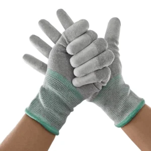 RoHS Compliant Disposable ESD Gloves for Medical Pharmaceutical Use PU Tip Low Lint ESD Dissipative Silicone Free Powder Free