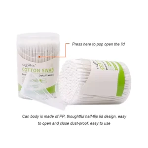 Round Ear Spoon Head Cotton Swab 200pcs Paper Stick Cotton Bud With Round Box for Daily Baby Care
