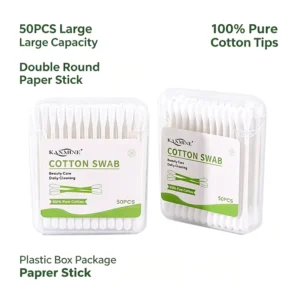 Round Head Cotton Bud 50pcs Paper Stick Cotton Swabs With Square Box for Makeup Cleaning Baby Care Ear Cleaning