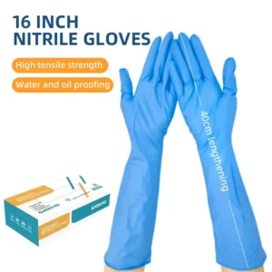 SN043 Long Cuff Anti static Water Proof 9inch Food Grade Nitrile Examination Gloves Powder Free Disposable ISO Certified