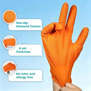 SNELL Factory Nitrile Examination Glove Diamond Dotted Duty Powder Free Heavy Work Orange Disposable Nitrile Gloves