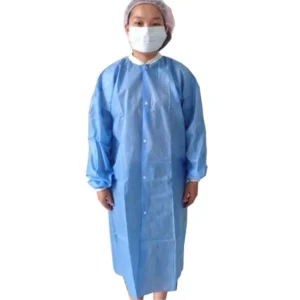 Safety Protective Nonwoven 30gsm SMS Disposable Knitted Cuff Medical Lab Visitors Coat Gown With Collar