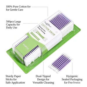 Safety Q tips Cleaning 500pcs Cotton Swabs Paper Stick Cotton Bud with Suction Card Package