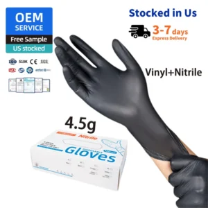 Salon White Pink Black Blue Clear Examination Food Grade Disposable Powder Free Black Vinyl Gloves