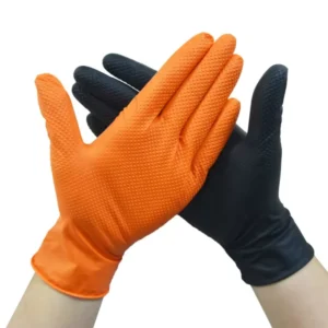 Sample Test High Wear Resistant 8mil Thick Diamond Patterned Nitrile Gloves Certified by EN ISO 374