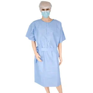 Short Sleeve Anti static SMS50gsm Blue Isolation Medical Patient Nurse Clothes Gown with Front and Back Closure