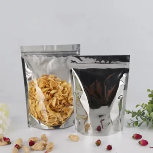 Silver Zipper Pouch Bags Aluminum Laminated Foil Moisture Proof Sterile Food Packaging for Potato Chips Pet Food for Sugar