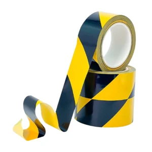 Single Sided Black & Yellow Striped Hazard Warning PVC Floor Marking Tape Water Activated Hot Melt Pressure Sensitive Adhesive