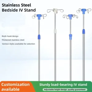 Stainless Steel Four hook Knob style Infusion Rack for Medical Nursing Bed Portable Home Operating Room Use Far Infrared