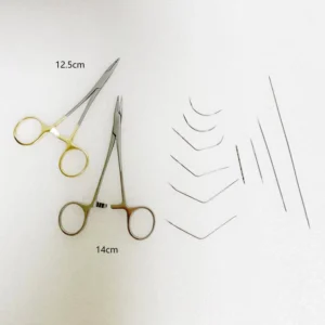 Stainless Steel Surgical Curved Suture Needles Set with Needle Holder for Facial Plastic Job