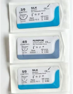 Sterile Medical Silk Suture 45cm Non Absorbable Braided Suture with Needle for Veterinary Surgery and Diagnosis