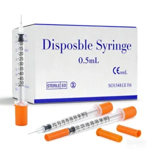 Sterile Safety Medical Disposable 1 ml 5/16 Syringe Pack of 100 Plastic Insulin Syringe Injection 31g 6mm Needle Animal