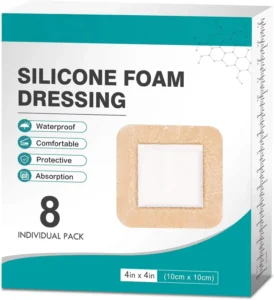 Super Absorbent Waterproof Gentle Border 4×4 Inches Silicone Foam Dressing with Silicone Glue Adhesive Shelf Life