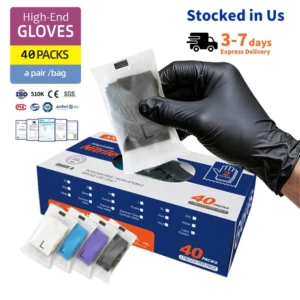 Super Maxcare Powder Free Medical Pair Dental Disposable Machines Colored Evolve Nitrile Sterile Polyethylene Latex Gloves Black