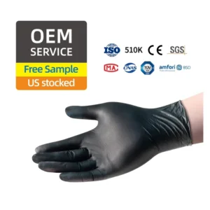 Suppliers 100 Units in Box Non Sterile Examination Disposable Medical Rubber Pure Black Nitrile Powder Free Gloves