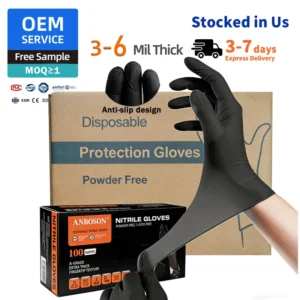 Textured Fingertips Black Nitrile Gloves 5 Mil Extra Strength for Auto Repair Kitchen Clean