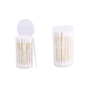 Thailand Factory 50pcs Cotton Bud Paper Stick Sharp Tip Cotton Swabs with Round Box