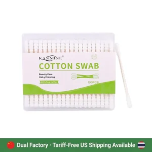 Thailand Factory Double Screw Head Cotton Swab 100pcs Paper Stick Cotton Bud with Flat Box