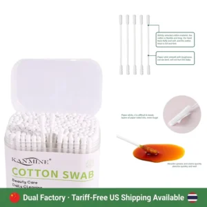 Thailand Factory Tariff Free Double Screw Cotton Buds 200Pcs Paper Stick Cotton Swab with Square Box