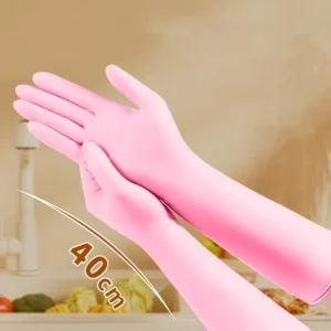 Thickened 40cm long arm household nitrile gloves household cleaning waterproof and oil resistant disposable protective gloves