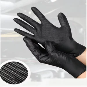 Thickened Anti Slip Oil Resistant Nitrile Car Repair Disposable Work Safety Gloves with Diamond Shaped Anti Slip Pattern
