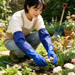 Total Length Blue Sandy Surface Industrial Safety Gloves with Polyester Lining for Agriculture and Water Work