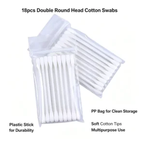 Ultra Soft Safety 18pcs Double Round Cotton Swab PP Sticks Cotton Buds with PP Bag for Newborns