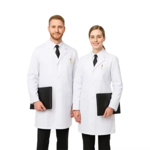 Unisex Long Sleeve Hospital Medical Uniforms Doctor Nurse White Lab Coat Polyester Cotton Needle Detection