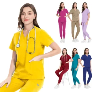 Unisex Oem logo Custom V-neck Top Jogger Pant Medical Surgical Hospital Doctor Nursing Workwear Stretch Scrub Uniform Scrubs Set