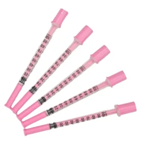 Veterinary 1ml Pink Insulin Syringe 31G X 8mm Fixed Needle EO Sterilized for Pet Use