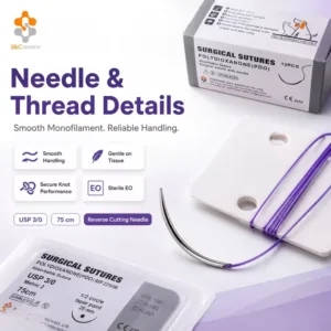 Veterinary Absorbable PDO Suture with Reverse Cutting Needle Polydioxanone Monofilament for Pet Surgery Sterile 12PCS/Box