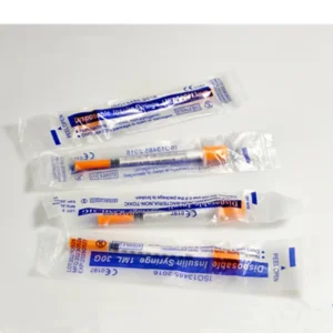 Veterinary Insulin Syringe 0.3ml 0.5ml 1ml Medical Disposable Sterile Safety Syringe with Orange Hypodermic Needles 30g
