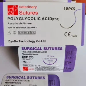 Veterinary Needle Sterile Absorbable Polyglycolic Acid PGA Suture Veterinary Surgical Instruments With Needle