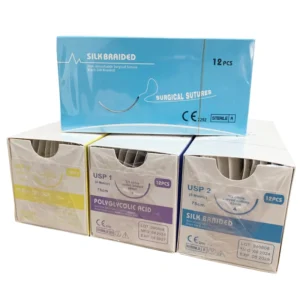 Veterinary PGA PDO 1-0 2-0 Absorbable Surgical Sutures Silk Nylon With 1/2 Circle Needles