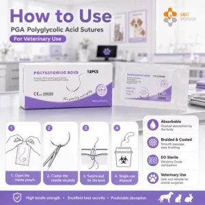 Veterinary PGA Polyglycolic Acid Absorbable Sutures Sterile Surgical Suture Thread with Needle for Animal Surgery