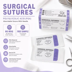 Veterinary Polyglycolic Acid Sutures with Needle Absorbable Sterile Surgical Thread for Dogs and Cats 12pcs Pack