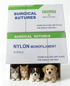 Veterinary Surgical Nylon Suture 3/8 Cutting Needle 1/2 Circle Taper Needle USP 1-0 2-0 Non-Absorbable for Hospital