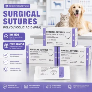 Veterinary Surgical Sutures PGA Absorbable Thread with Needle 12pcs Sterile Pack NO MOQ and Free Sample