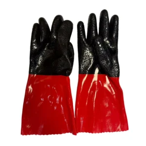 Waterproof 35cm PVC Gauntlet Gloves Bulk Red Black Textured Non Slip Fishing Gloves for Seafood