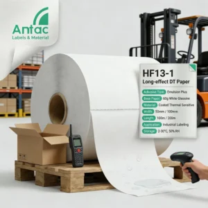 Waterproof Top Coated 70g DT Paper Hot Melt Adhesive Strong Adhesion Jumbo Roll Self Adhesive Logistics Labels
