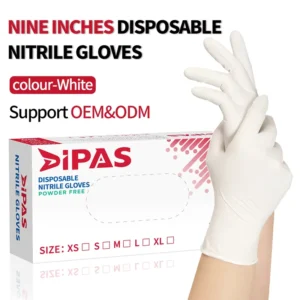 White 9 Inch Nitrile Gloves Durable Powder Free for Industrial and Food Use