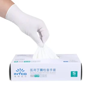 White Examination Nitrile Gloves 100 PCS Box Powder Free Textured Fingertips Disposable