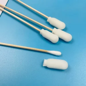 White Handle Foam Tip Swab Wooden Handle Rectangle Foam Cover Cotton Cleaning Swab Applicator